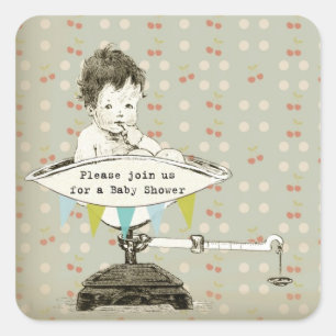 Sticker Carré Douche bébé adorable Vintage
