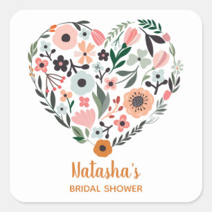 Sticker Carré Douche de Mariée Fleurs Romantiques et Fantaisis