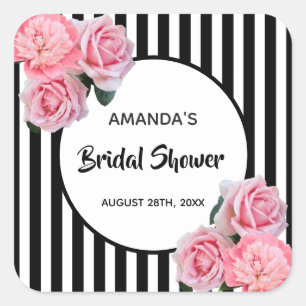 Sticker Carré Douche de mariée rayures noires et blanches fleurs