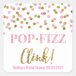 Sticker Carré Douche nuptiale Pop Fizz Clink Pop Confetti Or Ros