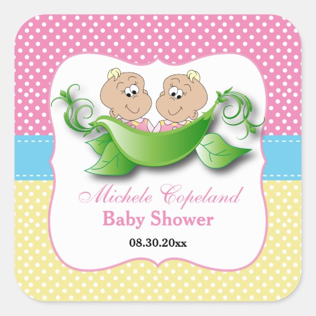 Sticker Carré Douche Twin Baby Girl - Deux Pois Dans Une Poitrin (Devant)