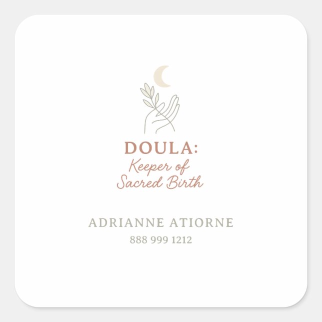 Sticker Carré Doula Keeper de Sacred Birth citation nom autocoll (Devant)