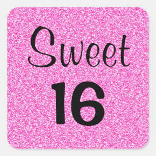 Sticker Carré Doux 16 Seize Parties scintillant noire et rose ch