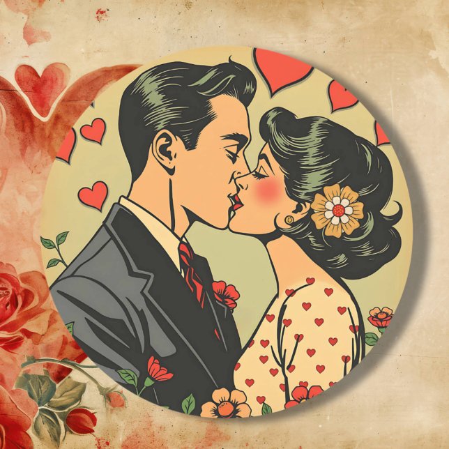 Sticker Carré Doux Couple du milieu du siècle rétro Pop Art (Créateur téléchargé)