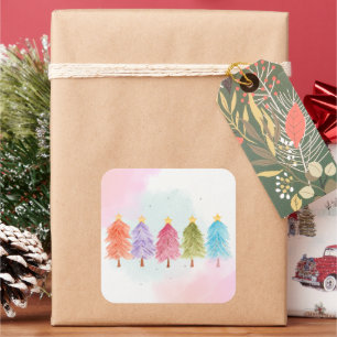 STICKER CARRÉ DOUX JOLIMENT ROSE PASTEL COULEUR D'EAU NOËL ARBRE