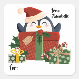 Sticker Carré Doux pingouin souhaite Joyeux Noël