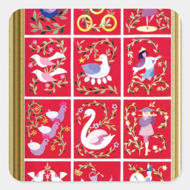 Sticker Carré Douze Jours de Noël, le carol traditionnel (Devant)