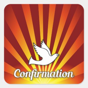 Sticker carré, Dove avec rayons rouges, confirmati