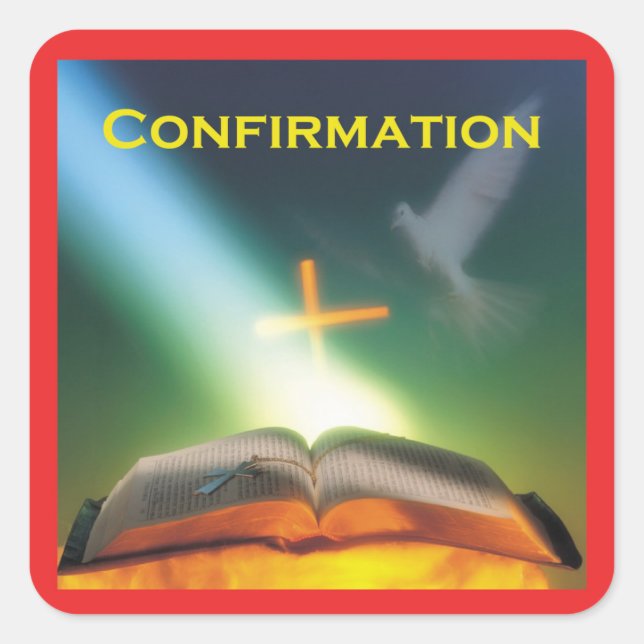 Sticker Carré Dove de confirmation, Bible, Croix (Devant)
