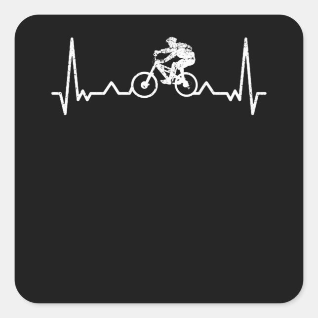Sticker Carré Downhill Heartbeat Mountain Biker Drôle cadeau (Devant)