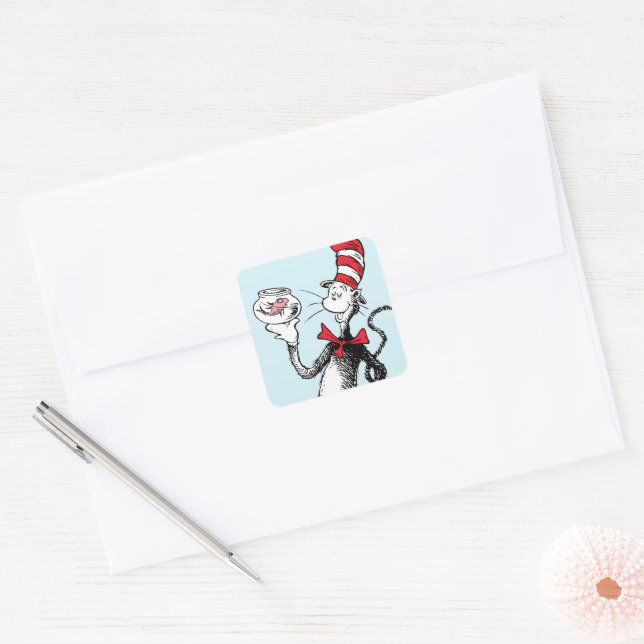 Sticker Carré Dr Seuss | Chat dans le Casquette & Krinklebine (Enveloppe)