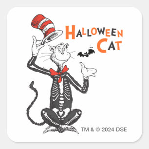 Sticker Carré Dr Seuss   Chat d'Halloween en Casquette