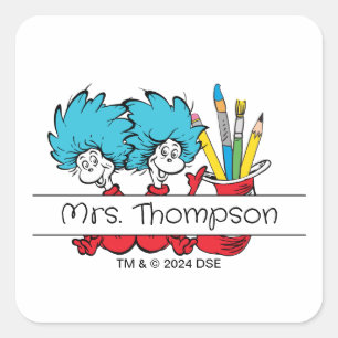 Sticker Carré Dr. Seuss Chose Une Chose Deux Nom de l'enseigna