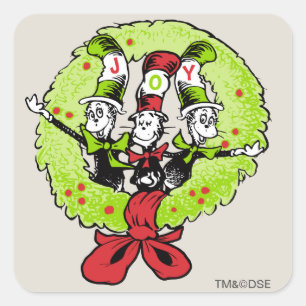 Sticker Carré Dr Seuss   Grinch   Joie de Noël à Who-ville