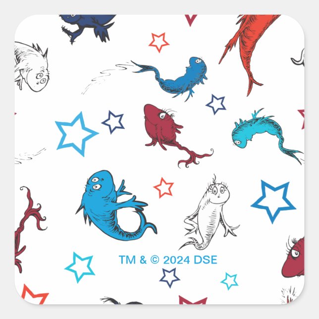 Sticker Carré Dr Seuss | Un poisson deux étoiles de poisson Moti (Devant)