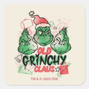 Sticker Carré Dr Seuss   Vieux Claus Grinch