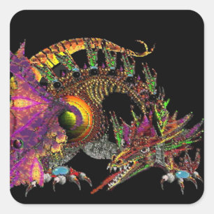 STICKER CARRÉ DRAGO / DRAGON D'OR IMAGINAIRE EN PURPLE ET NOIR