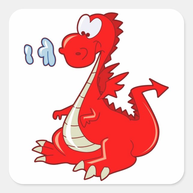 Sticker Carré dragon302 CARTOON ROUGE DRAGON CUTE HAPPY KIDS GRA (Devant)