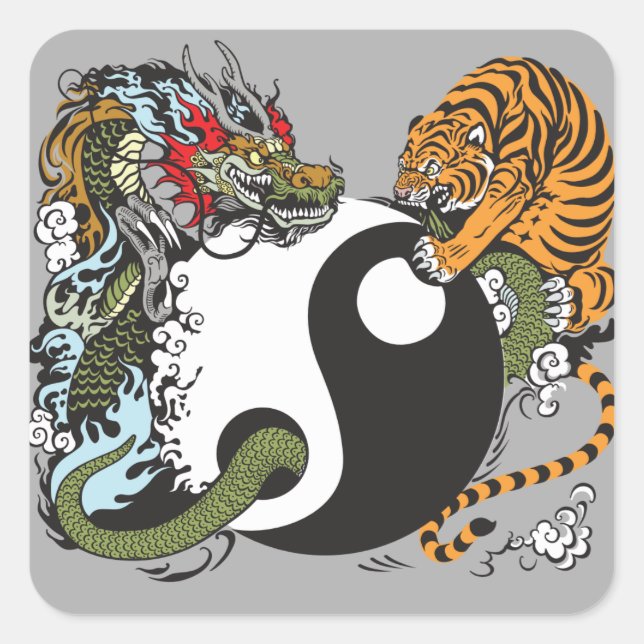 Sticker Carré dragon and tiger yin yang (Devant)