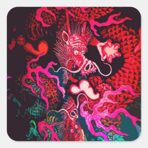 Sticker Carré Dragon chinois coloré art