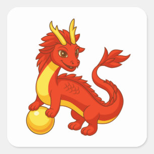 Sticker Carré Dragon Chinois Rouge