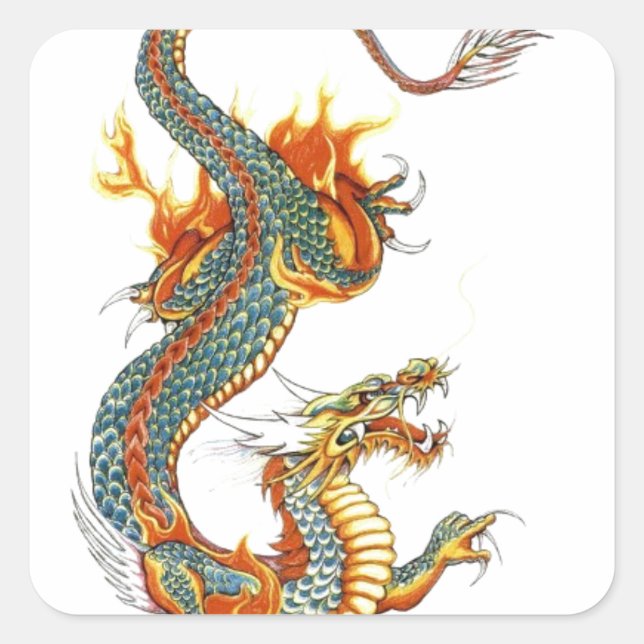STICKER CARRÉ DRAGON COLORÉ JAPONAIS (Devant)