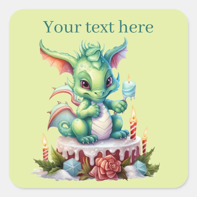 Sticker Carré dragon de Noël fête gâteau d'anniversaire ajouter  (Devant)