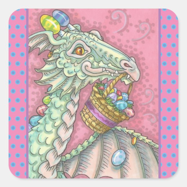 STICKER CARRÉ DRAGON DE PÂQUES OEUFS GOUTTE, IMAGINAIRES DE VACA (Devant)