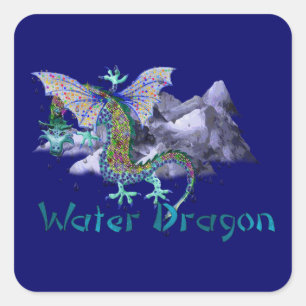 Sticker Carré Dragon d'eau