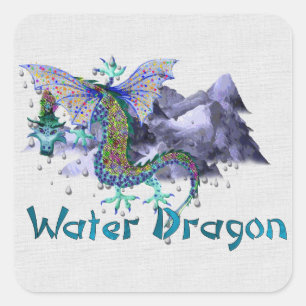 Sticker Carré Dragon d'eau