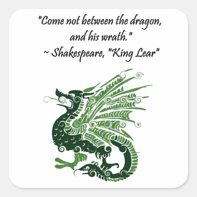 Sticker Carré Dragon et sa colère Shakespeare King Lear Dessin (Devant)
