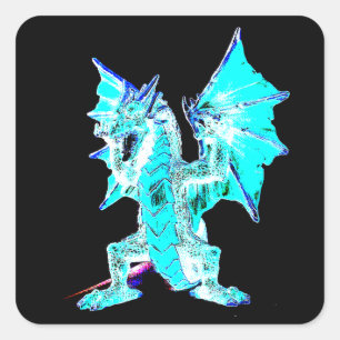 Sticker Carré Dragon Fantastique d'Eau Créature Mythique Art Mag