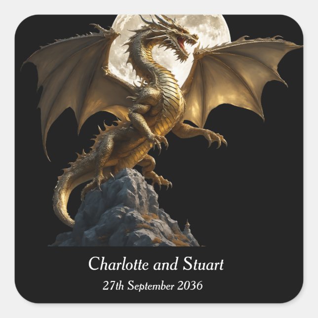 Sticker Carré Dragon Féroce Debout (Devant)