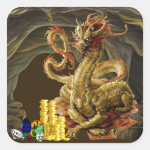 Sticker Carré Dragon Guards Or et bijoux
