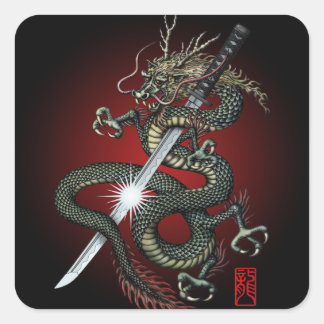 Sticker Carré Dragon katana3