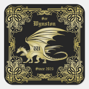 Sticker Carré Dragon Monogramme Gold Frame Couverture De Livre T
