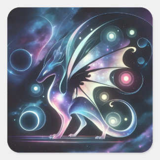 Sticker Carré Dragon papillon spatial