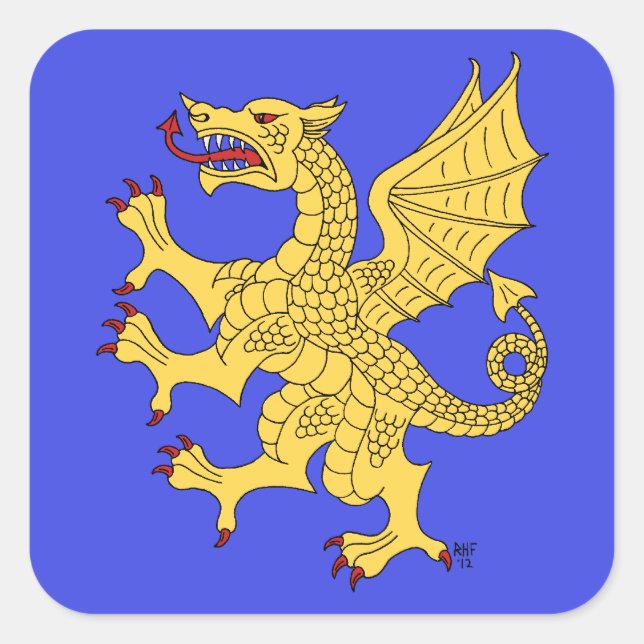Sticker Carré Dragon Rampant Ou (Devant)