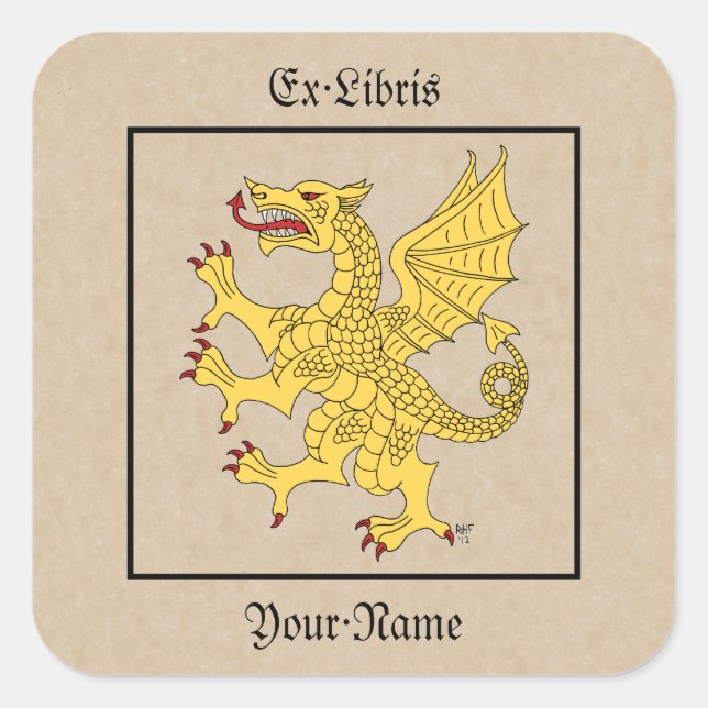 Sticker Carré Dragon Rampant Ou Plaque (Devant)