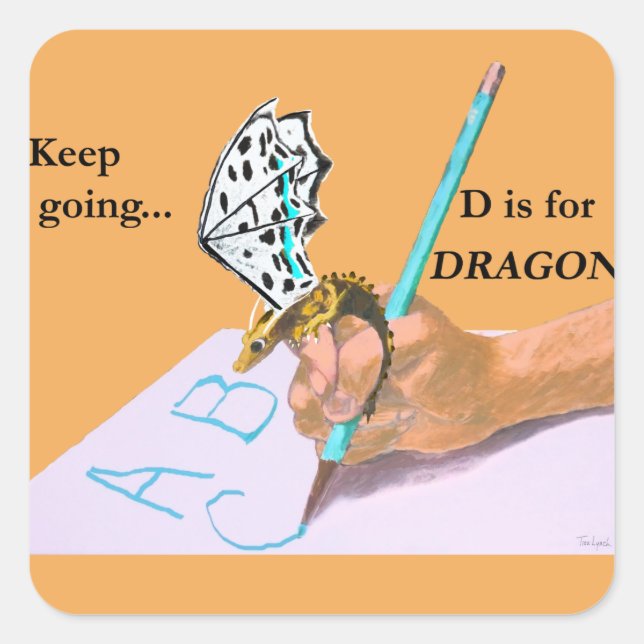 Sticker Carré Dragon regarde ABC (Devant)