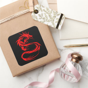 Sticker Carré Dragon rouge