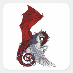 Sticker Carré Dragon rouge Dragoness Crimson Imaginaire Unicorn 