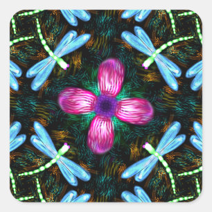 Sticker Carré Dragonflies de Neon Fleur rose noir Motif