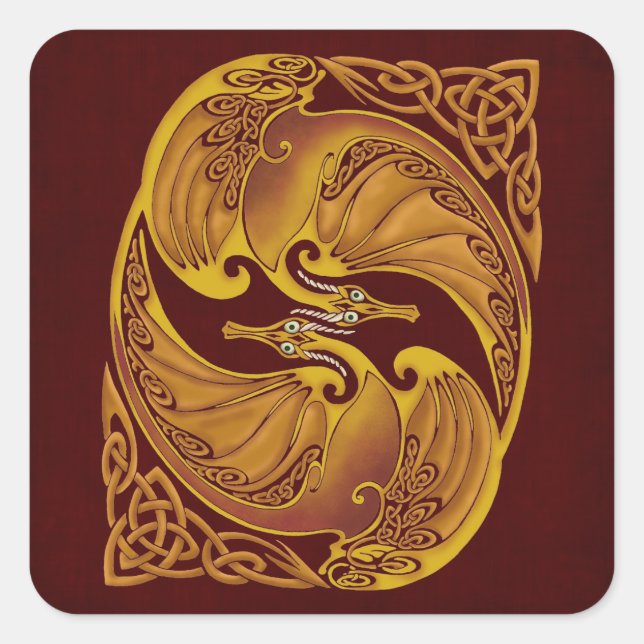 Sticker Carré Dragons celtiques ornementaux (Devant)
