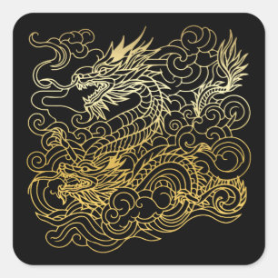 Sticker Carré Dragons chinois