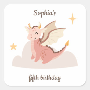 Sticker Carré Dragons Pastel Mignons Anniversaire Enfants 