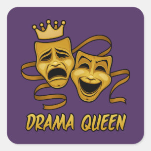 Sticker Carré Drama Queen Comédie Et Tragédie Gold Theatre Masqu