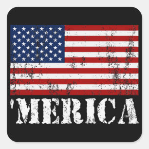 Sticker Carré Drapeau affligé 'MERICA des États-Unis