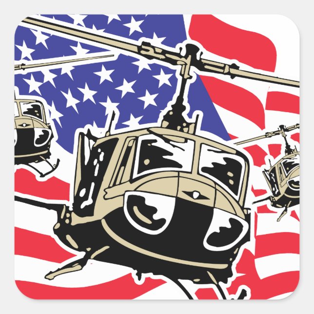 Sticker Carré Drapeau américain avec hélicoptères (Devant)