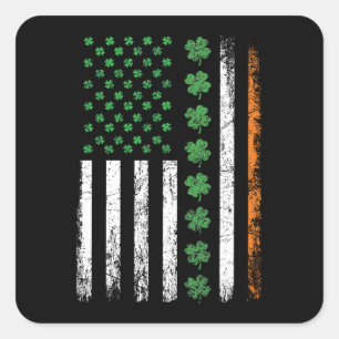 Sticker Carré Drapeau américain avec Jour de la Saint Patrick Sh